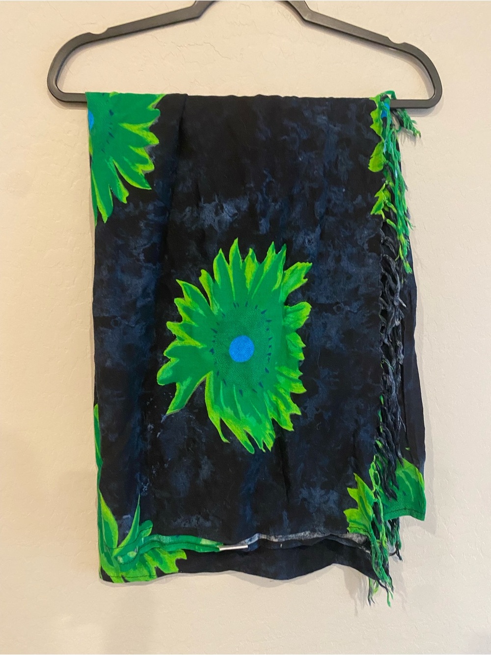 In Gear Neon Sunflower Fringed Rayon Sarong Swim Cover Up Shawl One Size